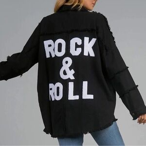 Elan Devan Oversized Rock & Roll Shacket Size S, Black Distressed | NWOT